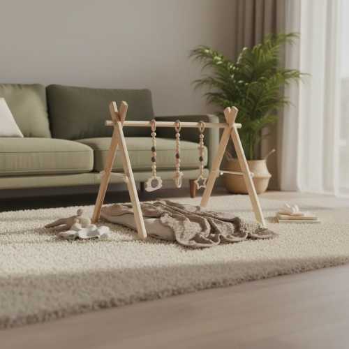 Wooden Baby Gym Frame with hanging toys