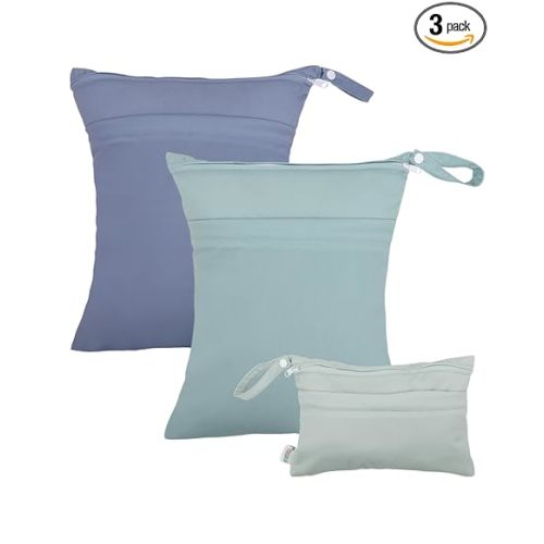 ALVA ALVABABY 3 Cloth Diaper Wet Dry Bags Waterproof Reusable with Two Zippered Pockets Travel Beach Pool Daycare Soiled Baby Items Yoga Gym Bag for Swimsuits or Wet Clothes Small medium Large
