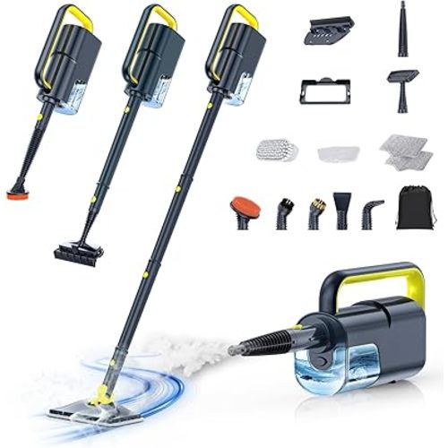 LABIGO 10-in-1 Steam Mop with Detachable Handheld Steamer, 350ml Tank, 10s Heat-Up, 248°F Steam Cleaner, 2-Level Control and Swivel Head for Floors, Carpets, Tiles, BBQ grill Multi-Surface Dark Grey