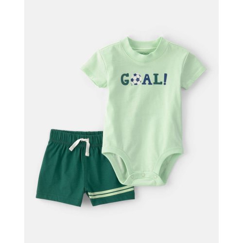 Baby Boy 2-Piece Soccer Goal Short-Sleeve Bodysuit & Short Set - Green | Carter's