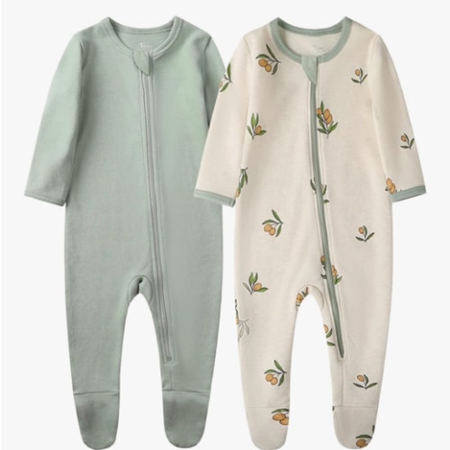 O2 BABY Baby Boys Girls Organic Cotton Zip-Front Sleeper Pajamas, Footed Sleep 'n Play