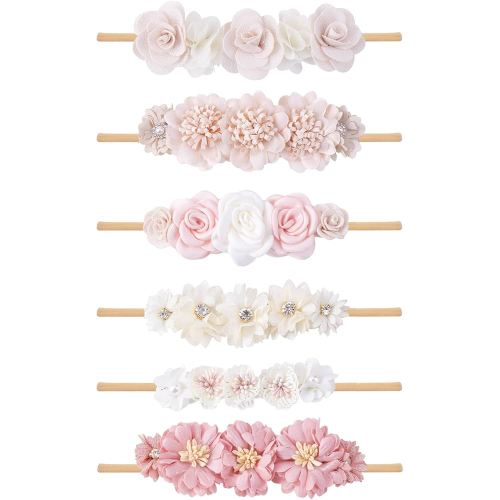 BFNAAgirl Baby Girl Headbands Nylon Flower Elastic Hairbands 6pcs Hair Accessories Gift for Newborn Infant Toddlers