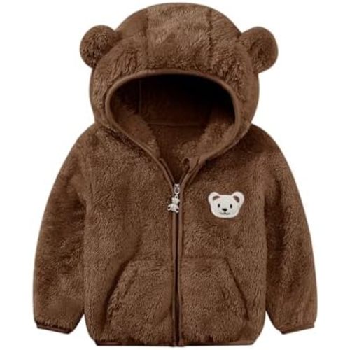 Baby Boys Girls Fleece Jackets Zip Up Hoodies Cute Bear Coats Fall Winter Fuzzy Jacket Newborn Boys Girls Outwear