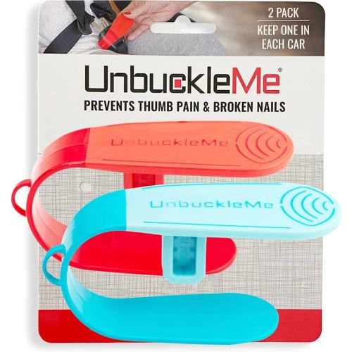 UnbuckleMe Car Seat Buckle Release Tool (As Seen on Shark Tank) - Easy Opener Aid for Arthritis, Long Nails, Older Kids - Button Pusher for Infant, Toddler, Convertible Car Seats (2 Pack, Blue & Red)