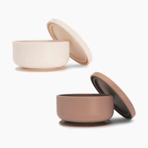 AEIOU Suction Bowl with Lid - Clay + Oat Milk