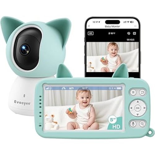 Smart Baby Monitor, WiFi & No-WiFi Modes, 5" 1080P Video Baby Monitor with Camera and Audio, Clear Night Vision, Motion & Cry Detection, 2-Way Talk, 1000ft Range, Cute Design for New Parents