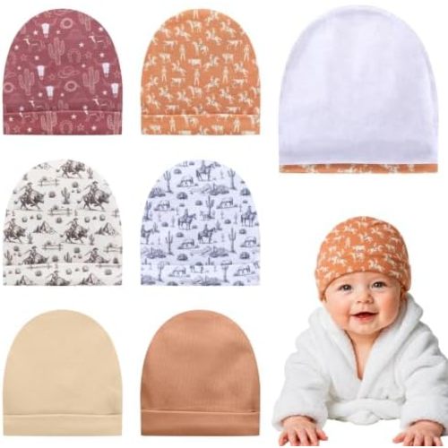 6 Pack Newborn Baby Hats Soft Cotton Infant Beanie Caps for Ages 0-6 Months
