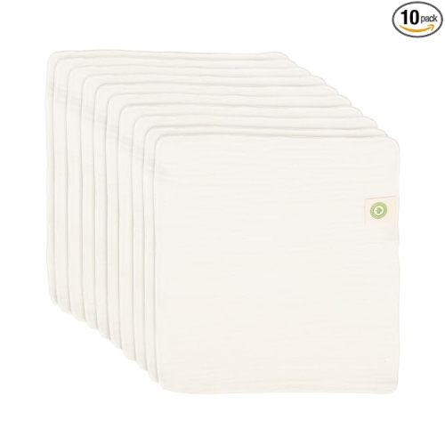 Organic Cotton Reusable Baby Wipes - 10 Pack, Washable, Unbleached, Undyed, All-Natural, Toxic-free White Muslin Washcloths - Soft and Gentle Cotton Cloth Gauze Weave Wash Cloth for Newborn - 10 Pack