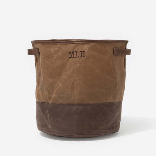 Personalized Waxed Canvas Storage Basket | Brown