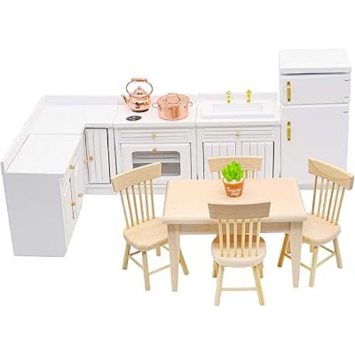 1:12 Scale Mini Wooden Furniture Miniature Kitchen Furniture Set Mini House Accessories Furniture Model for Birthday Gifts