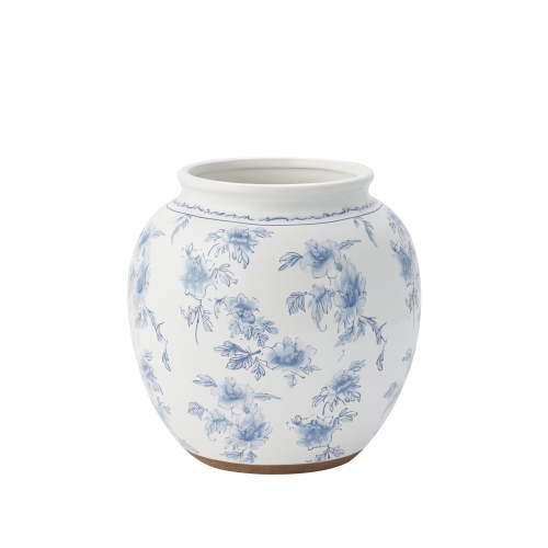 My Texas House 8" Blue Floral Round Ceramic Vase