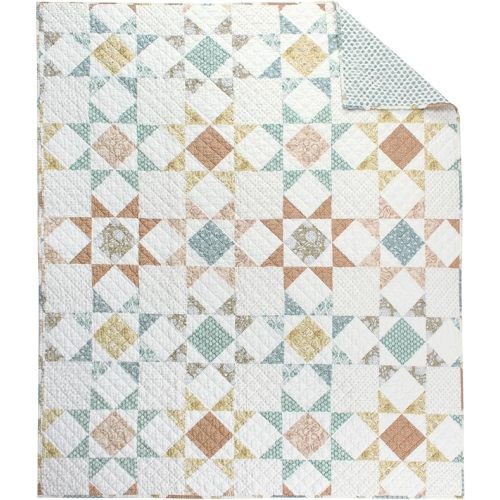 Levtex Home - Lottie - Throw - Patchwork - Sienna Teal Green Ochre Taupe and Cream - Throw Size 50x60in. -Cotton