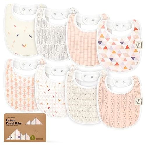 8-Pack Organic Baby Bibs for Boys, Girls - Soft Cotton Drooling and Teething Bibs for Baby Girl & Boy, Extra Absorbent, Easy to Clean & Put On for Toddler, Newborn, Infant 0-24 Months (Prism)