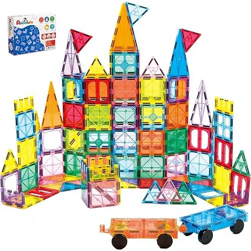 Magnetic Building Tiles, 134PCS Large Magnet Building Set,Magnetic Blocks, 3D STEM Stacking Toys, Magnets Toy for Kids Boys Girls