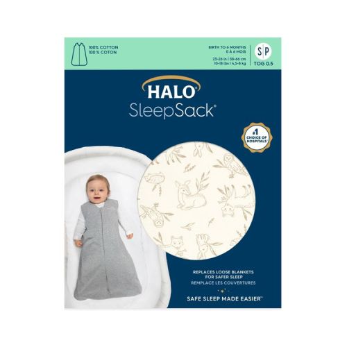 HALO 100% Cotton Sleepsack Wearable Blanket - Lullaby Forest - S: Infant, Front Full Length Zipper, Inverted Zipper, Sleeveless