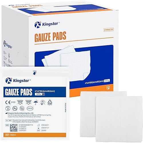 100 Pack Sterile Gauze Pads 4x4 Inch 12-Ply, 100% Cotton Large Gauze Sponges for Wound Care, Highly Absorbent Bulk Hospital-Grade First Aid & Surgical Dressing