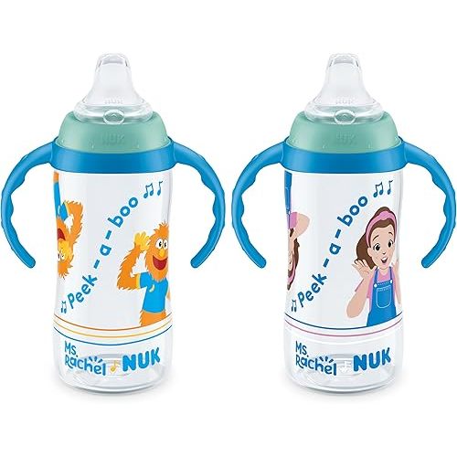 NUK Learner Cup, Ms. Rachel, 10 oz, 8+ Months, 2 pack – Soft Spout, Easy-Grip Handles, BPA Free, Spill Proof Transition Sippy Cup