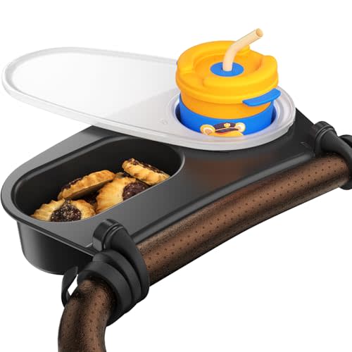Upgrade Universal Stroller Snack Tray-Compatible with Nuna Uppababy Bugaboo,Stroller Cup Holder Tray with Silicone Arms Grip Bumper Bar,Stroller Tray Attachment with Cups Holder for Baby Toddler