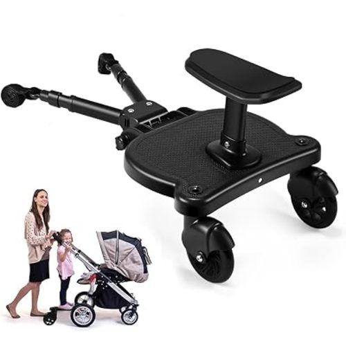 Universal Stroller Board with Detachable Seat, Buggy Board Compatible with Most (Not All) Strollers, Please Check Compatibility Before Purchase, Supports Up to 55 lbs (Black)
