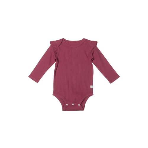 Waffle Long Sleeve Ruffle Bodysuit in TENCEL™ Lyocell - Mauvewood