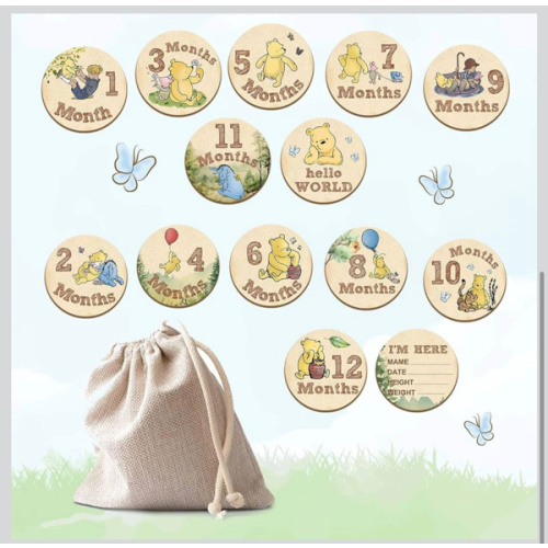 Amazon.com: 7 Pcs Winnie Baby Monthly Milestone Markers, Winnie Double Sided Winnie Baby Months Wooden Signs with Storage Bag, Winnie Baby Monthly Announcement Wooden Discs, Winnie Milestone Pictures of Newborn