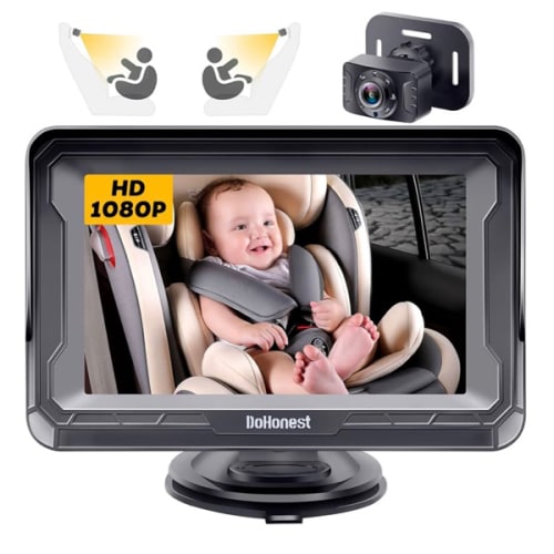 DoHonest Baby Car Camera HD 1080P - Rear-Facing Car Baby Monitor with Night Vision, Adjustable View Angle, Easy Setup, Anti-Glare Display, Safety for Kids & Infants