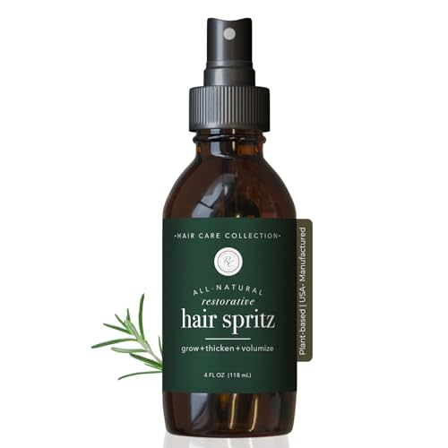 Rowe Casa Organics Natural Restorative Hair Spritz with Witch Hazel & Therapeutic Essential Oils, Hand-Crafted Hair Volumizer, Thickener, & Growth Booster, 4 Fl. Oz.