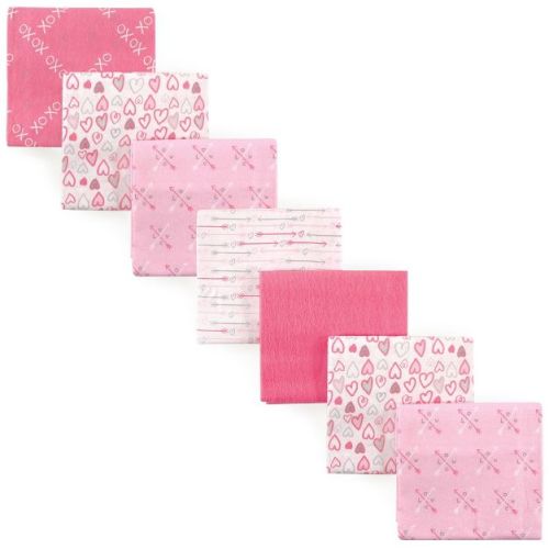 Luvable Friends Baby Girl Cotton Poly Flannel Receiving Blankets, Love 7-Pack, One Size
