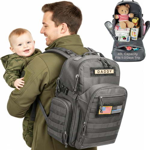 MIRACOL Diaper Bag Backpack for Dad: 900D Military-Grade Backpack with 16+ compartments - 40L XL Capacity Fits 15+ Diapers & 3 Bottles - Heavy-Duty Daddy Baby Bag for Travel & Outdoor