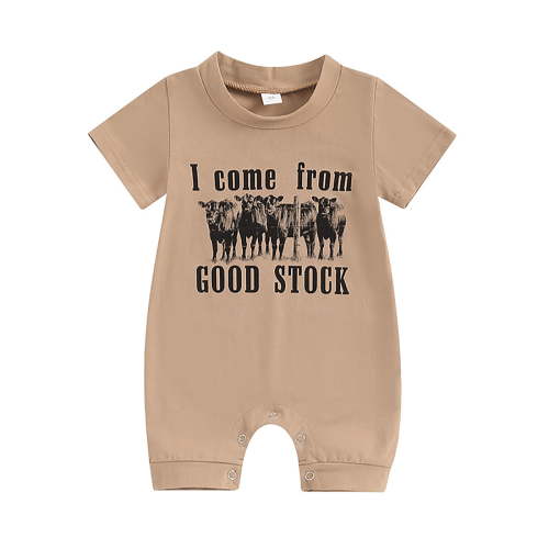Gelikeya Bodysuit for Baby Boy Clothes Fashion Graphic Letter Print Short Sleeved Jumpersuit Casual Summer Toddler Rompers (#02 Brown, 3-6 Months)