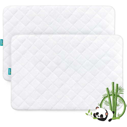 Waterproof Pack and Play Mattress Pad Cover, Pack and Play Mattress Protector Sheets Fitted, 2 Pack, Made from Viscose Terry Surface, Ultra Soft and Skin-Friendly, Washer & Dryer, White