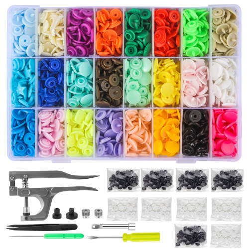 460 Sets 24 Colors Snap Buttons, Plastic Snap Fastener Set with Snap Pliers for Bibs Diapers Crafts DIY (4 Shapes)