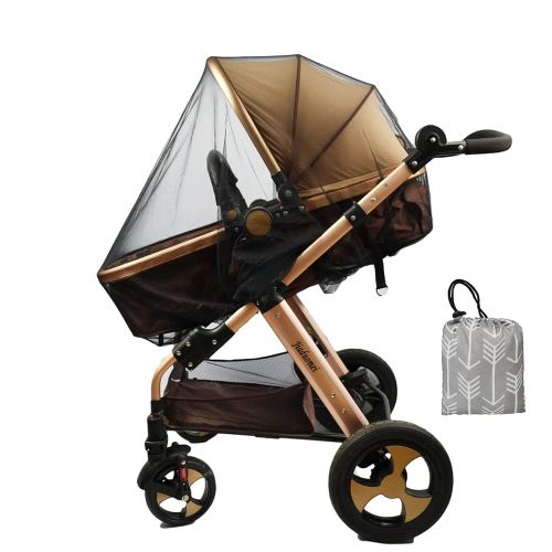 Stroller Netting Mosquito for Baby, Sewn in Pouch, Toddler Mosquito Net for Stroller with Storage Bag, Infant car seat mesh net, Black