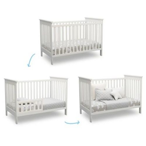 Delta Children Adley 3-in-1 Convertible Crib - Bianca White: Adjustable Height, Converts to Toddler Bed, Wood Composite