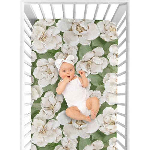Sweet Jojo Designs Sage Green and Ivory Watercolor Magnolia Fitted Crib Sheet by Sweet Jojo Designs | Wayfair