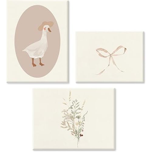 Coquette Pink Wall Art Decor Preppy Aesthetic Canvas Poster Girls Room Wall Art Trendy Bow Wall Decor Vintage Floral Prints Pink Silly Goose Pictures Nursery Artwork for Bedroom 12x16x3 Inch Wrapped Canvas