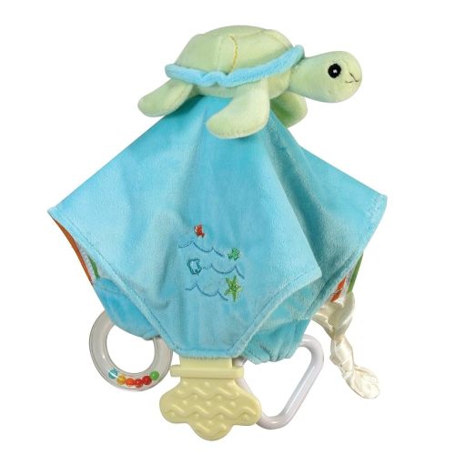 Stephan Baby Go Fish Plush Chewbie Activity Toy and Teething Blankie, Green Sea Turtle