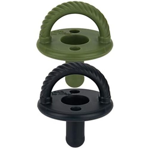 Itzy Ritzy Sweetie Soother Pacifier Set of 2 - Silicone Newborn Pacifiers with Collapsible Handle & Two Air Holes for Added Safety; Set of 2 in Camo & Midnight Black, Ages Newborn & Up
