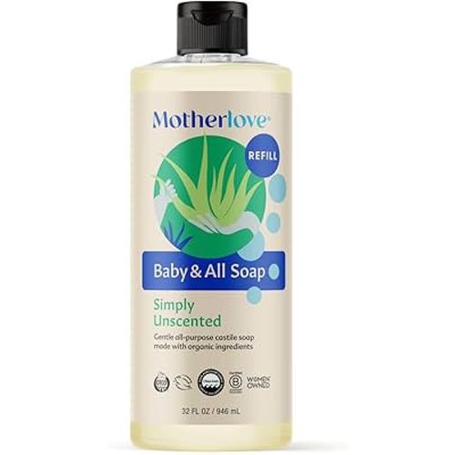 Motherlove Baby & All Soap (32 oz) Gentle Foaming All-Purpose Castile Soap Made with Organic Ingredients – Simply Unscented