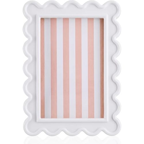 AceOrbit 4x6 Inches White Flower Wavy Scalloped Picture Frame Cute