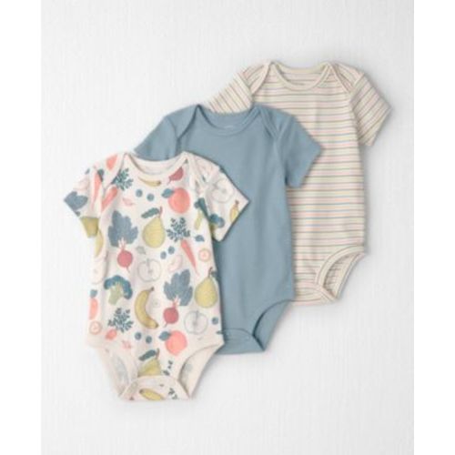 Baby Boys' or Baby Girls' Organic Cotton Veggie Fruit Print Round Neck Bodysuits, 3-Pack