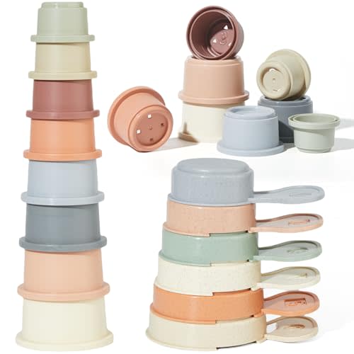 Baby Bath Toys for Kids Ages 1-3, 14 PCS Mold Free Bath Toys for Toddler with Stacking Cups & Bath Spoons, Bathtub Water Toys for Babies 6-12 Months Early Learning Educational Gifts
