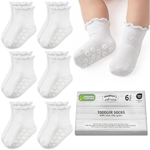 Mother's Choice Organic Cotton Ruffle Baby Socks 6 Pairs Non Slip Socks For 6M To 5Y Toddlers With Soft Fabric For Daily Use