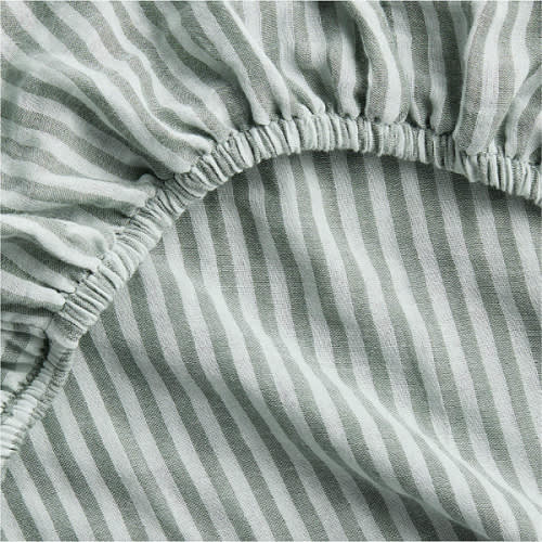 Supersoft Striped Pine Green 100% Organic Cotton Gauze Baby Crib Fitted Sheet