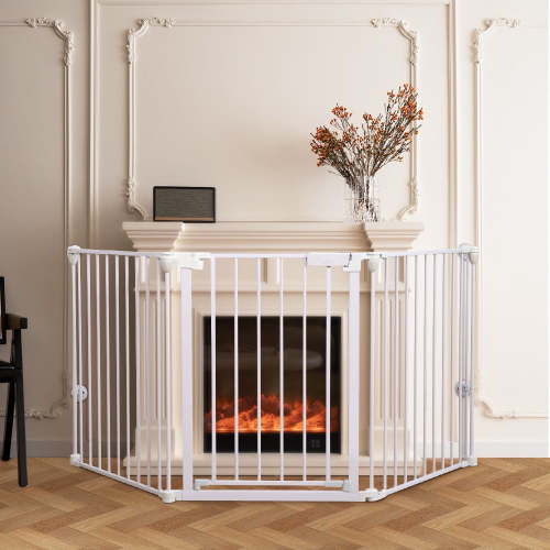 Baby Gate, Caveen 3Panels 80" Extra Wide Baby Safety Gate for Doorway Kitchen Playard for 0-3 years old, White