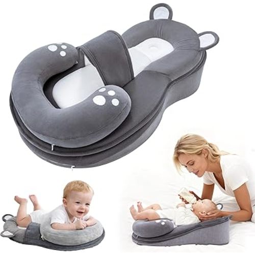 Baby Lounger Pillow, Anti Overflow Newborn Nest for Breastfeeding, Tummy Time, Removable Top and Bottom, Portable for Travel Use
