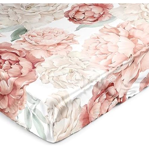 Sweet Jojo Designs Satin Fitted Baby Crib Sheets (Pink/Grey Boho Floral) for Girls, Infant, Nursery, Toddler Room - Standard Size (Blush, Rose, Gray, Flower, Bohemian, Farmhouse, Wildflower, Elegant)