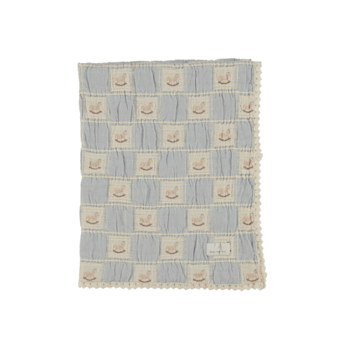 Blue Rocking Horse Patchwork Blanket – Soft Baby Blanket
