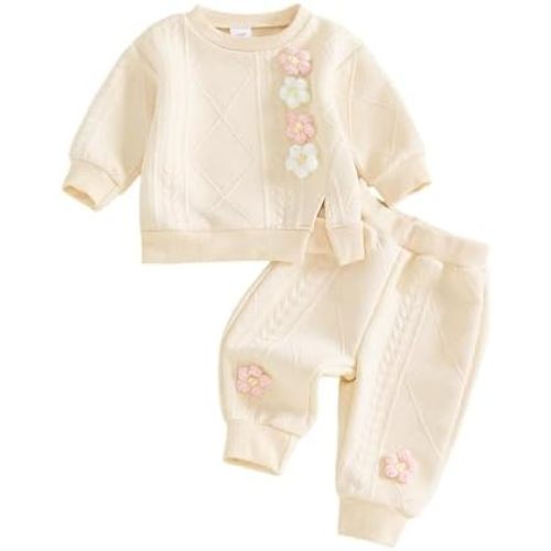 VISGOGO Baby Girl Fall Clothes Long Sleeve 3D Flower Tops + Pants Set Toddler Winter Outfits
