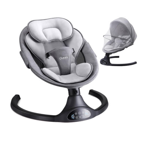 LAREX Baby Swing Infant Swing Electric Toddler Baby Rocker Portable for Newborn Boy Girl, 5 Sway Speeds with Remote Control, 10 Preset Melodies and Bluetooth, 0-6 Months Max 20 Lbs (Black)